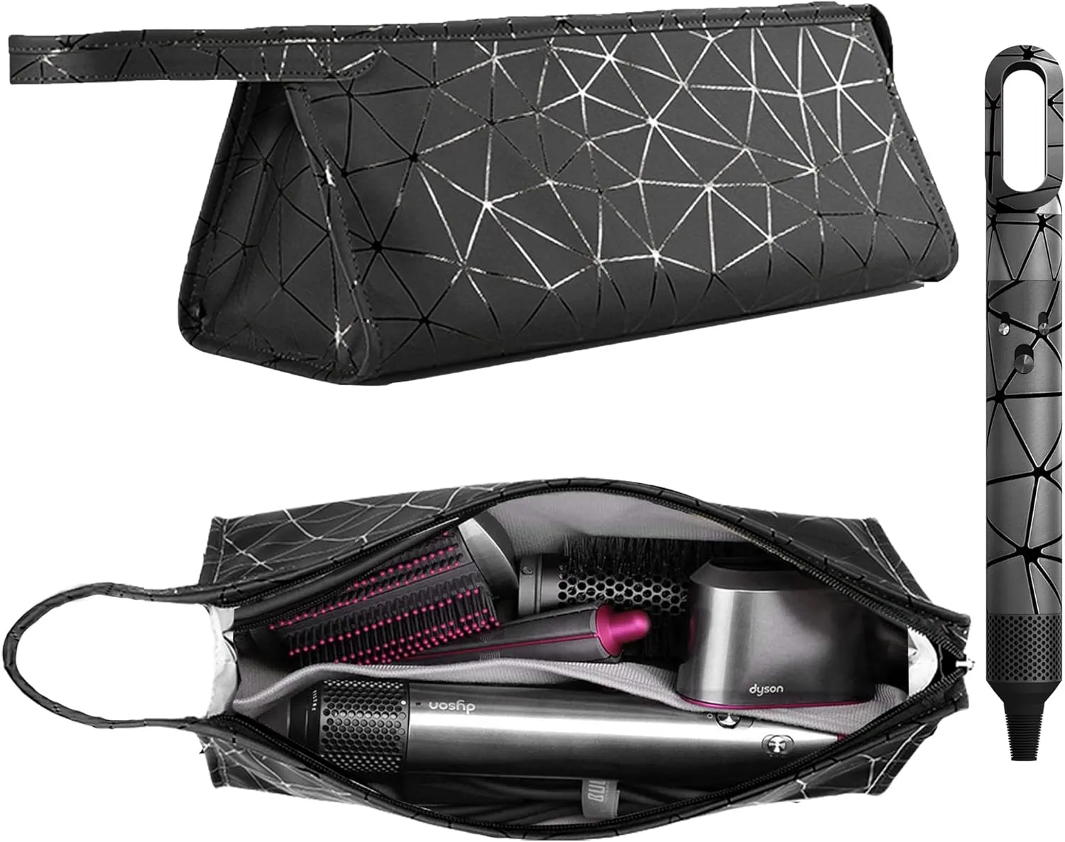 Leather Travel Case Travel Case Compatible with Airwrap Styler, Portable Waterproof Organizer Bag for Shark FlexStyle Attachments Storage, Dark Black