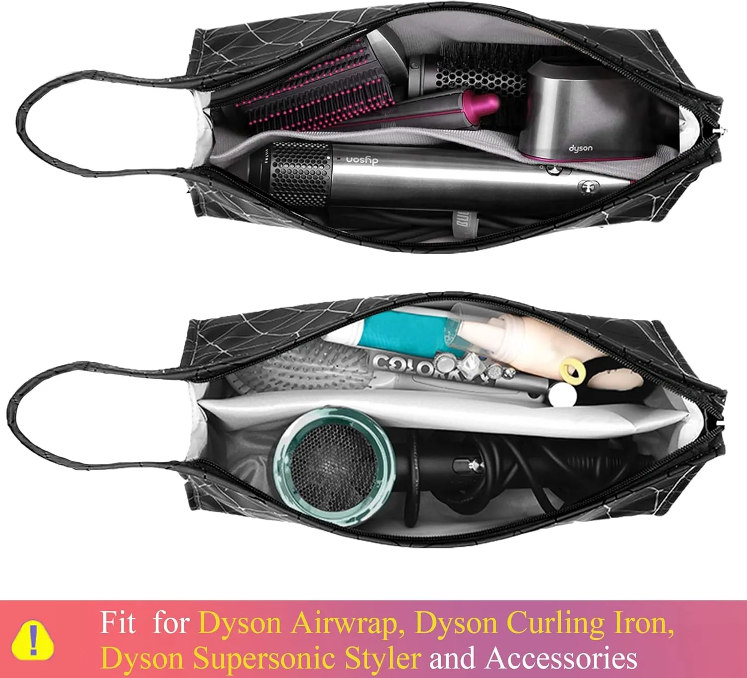 Leather Travel Case Travel Case Compatible with Airwrap Styler, Portable Waterproof Organizer Bag for Shark FlexStyle Attachments Storage, Dark Black