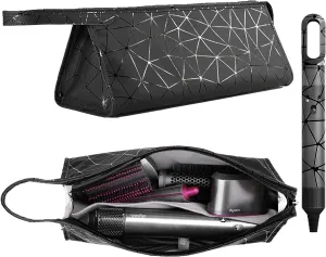 Leather Travel Case Travel Case Compatible with Airwrap Styler, Portable Waterproof Organizer Bag for Shark FlexStyle Attachments Storage, Dark Black