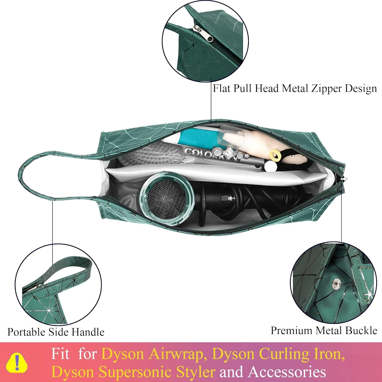 Leather Travel Case Travel Case Compatible with Dyson Airwrap Styler, Portable Waterproof Dyson Airwrap Travel Case, Airwrap Organizer Bag for Shark FlexStyle Attachments Storage, Dark Green