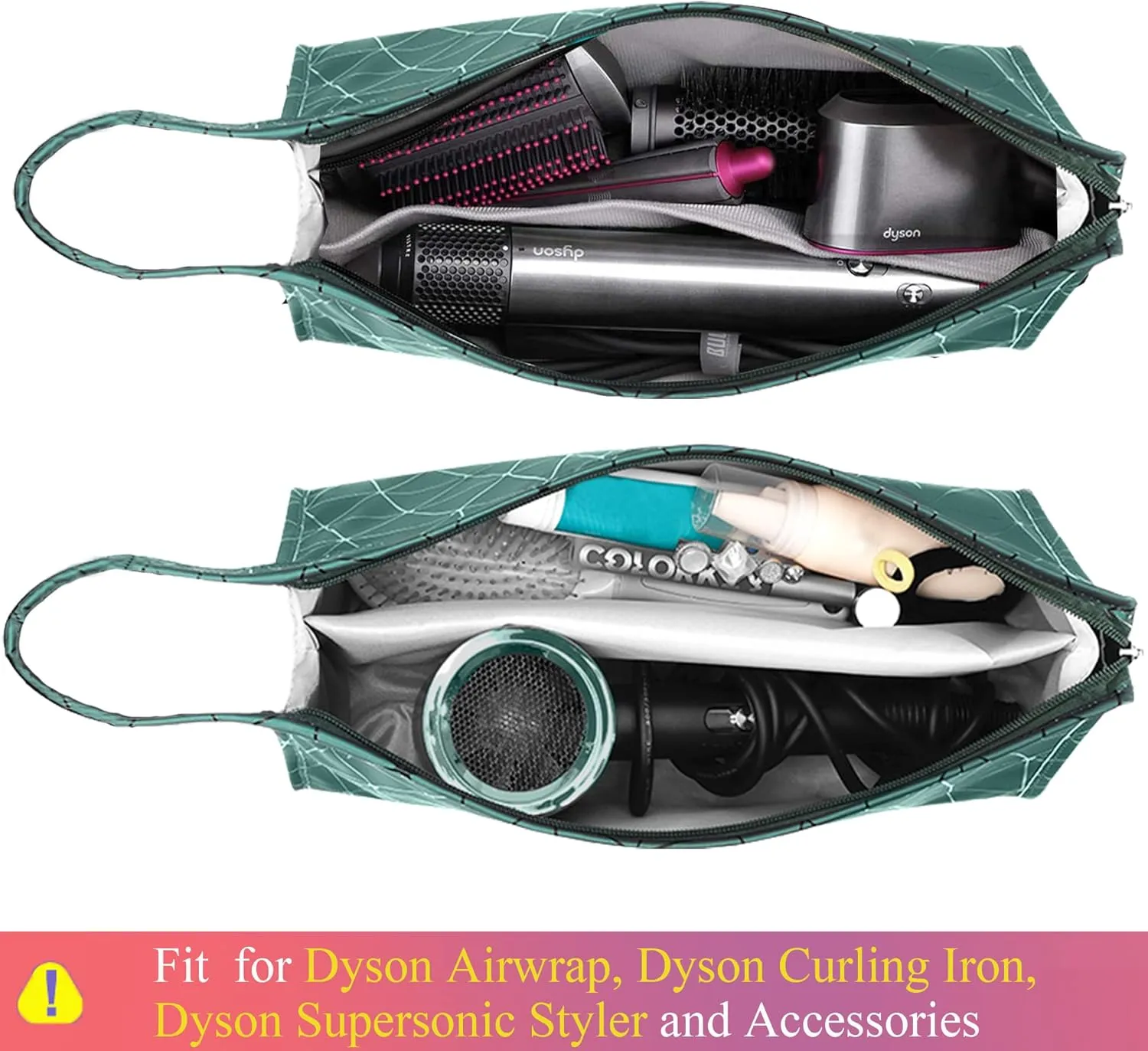 Leather Travel Case Travel Case Compatible with Dyson Airwrap Styler, Portable Waterproof Dyson Airwrap Travel Case, Airwrap Organizer Bag for Shark FlexStyle Attachments Storage, Dark Green