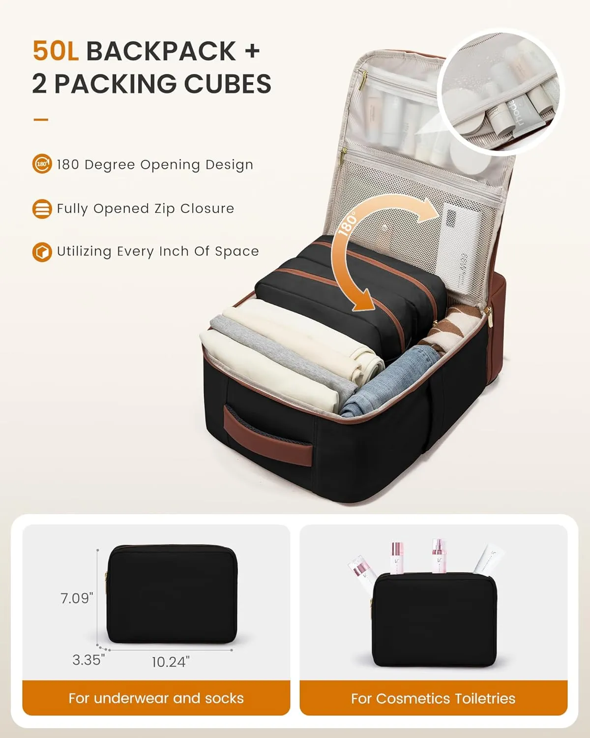 LOVEVOOK Travel Backpack for Women with Shoes Compartment,50L Personal Item Travel Bag Flight Approved Carry On Backpack with 2 Packing Cubes,Large Casual Weekender Luggage Daypack