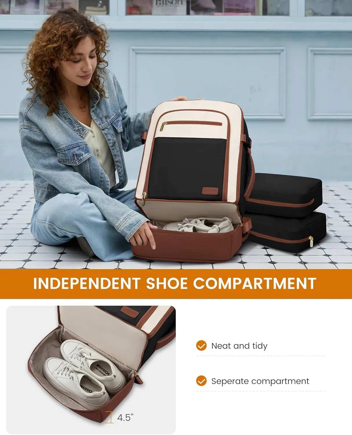 LOVEVOOK Travel Backpack for Women with Shoes Compartment,50L Personal Item Travel Bag Flight Approved Carry On Backpack with 2 Packing Cubes,Large Casual Weekender Luggage Daypack