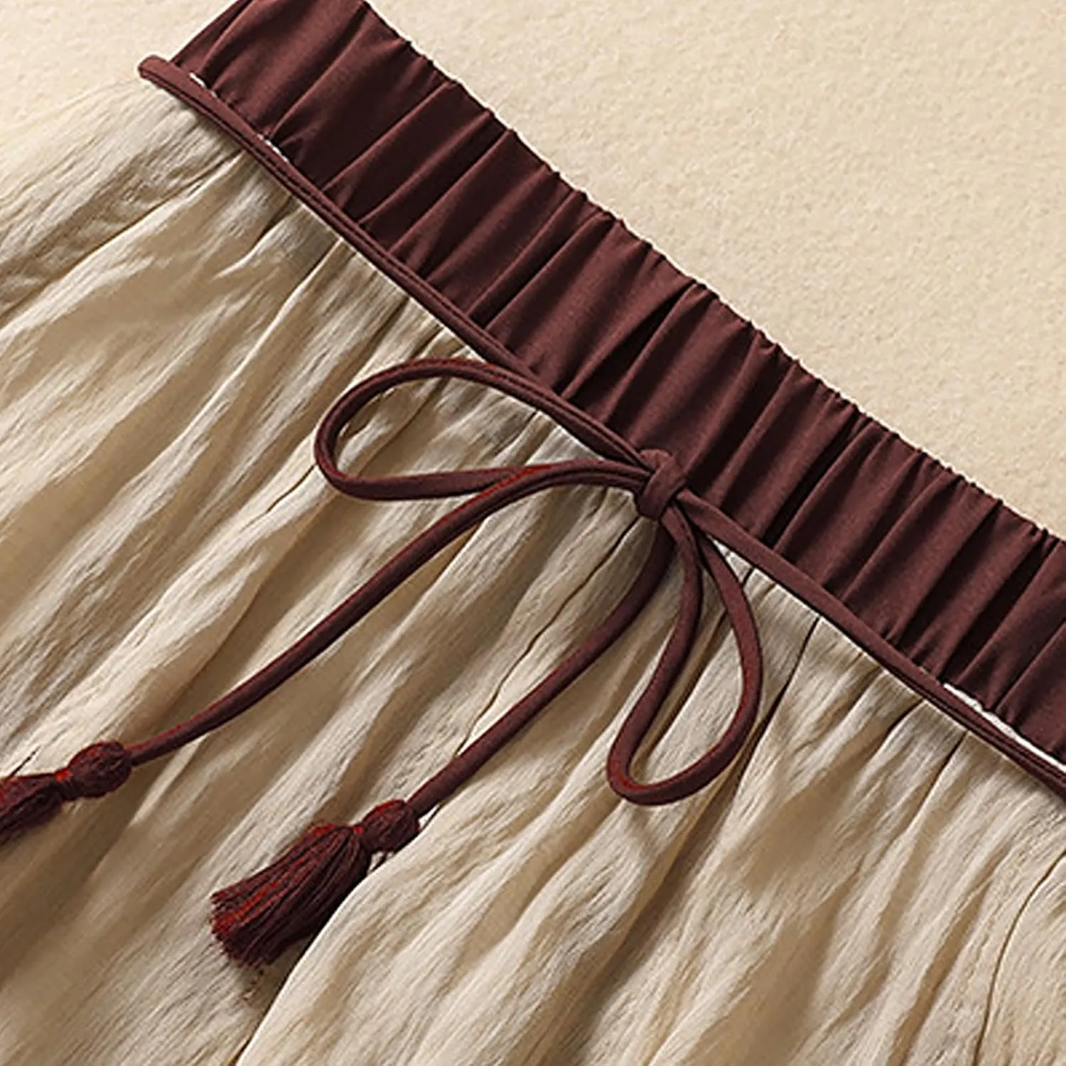 Lpmadey Women's Bohemian Style Elastic Waist Band Cotton Linen Long Maxi Skirt Dress 2024 Summer Solid A-Line Flared Skirts