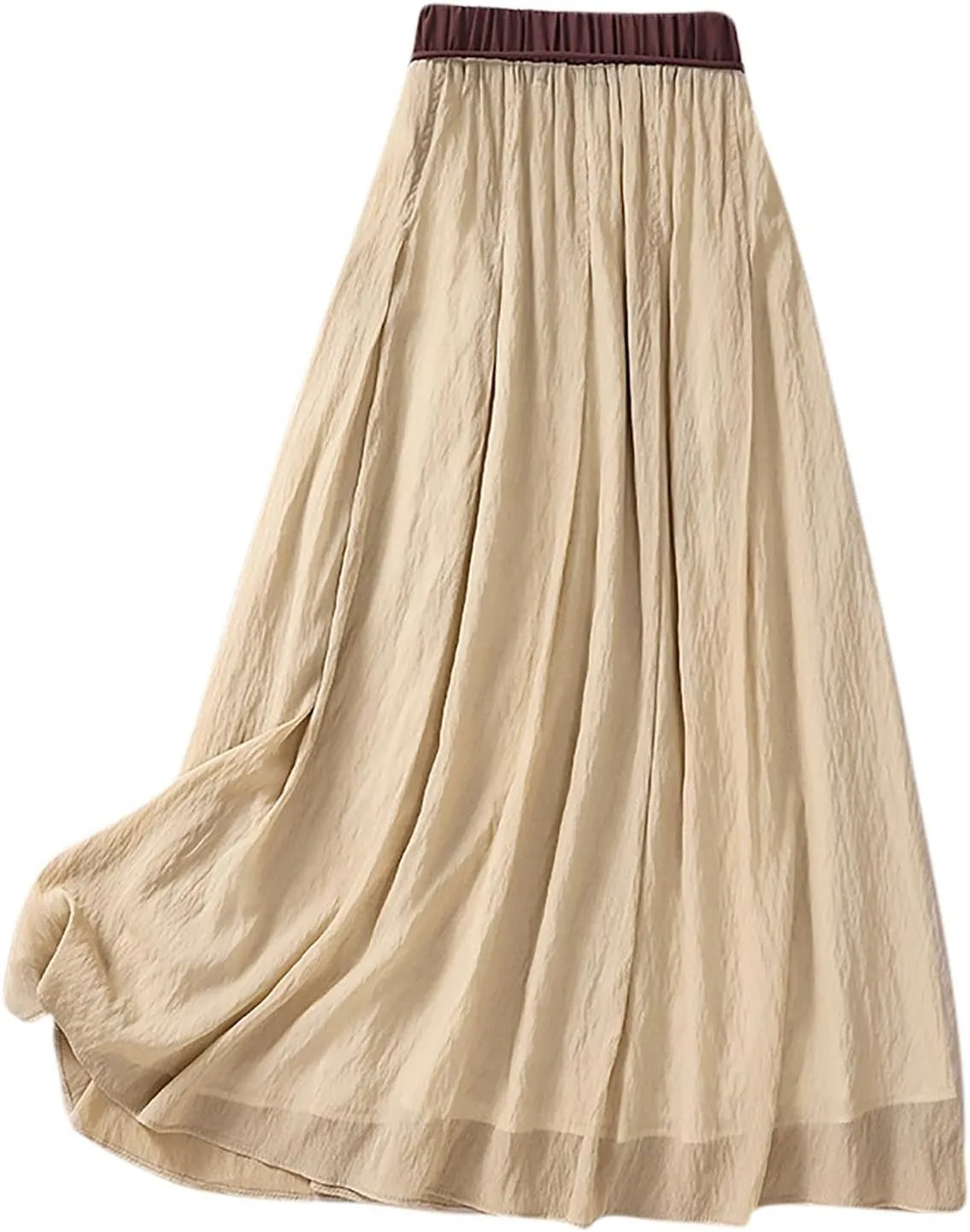 Lpmadey Women's Bohemian Style Elastic Waist Band Cotton Linen Long Maxi Skirt Dress 2024 Summer Solid A-Line Flared Skirts