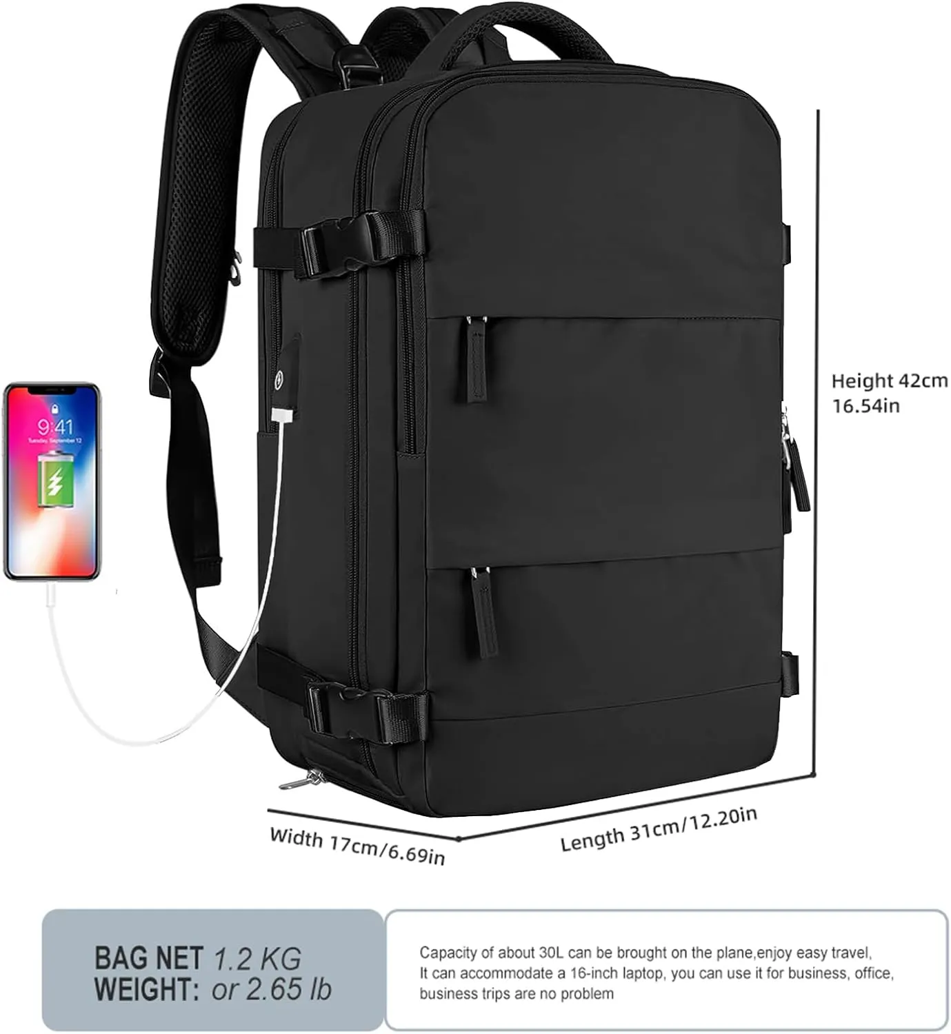 Makes Large Casual Travel Backpack For Women Men,Carry On Rucksack Flight Approved,Hiking Waterproof Outdoor Sports Daypack Fit 15.6 Inch Laptop Shoes Compartment
