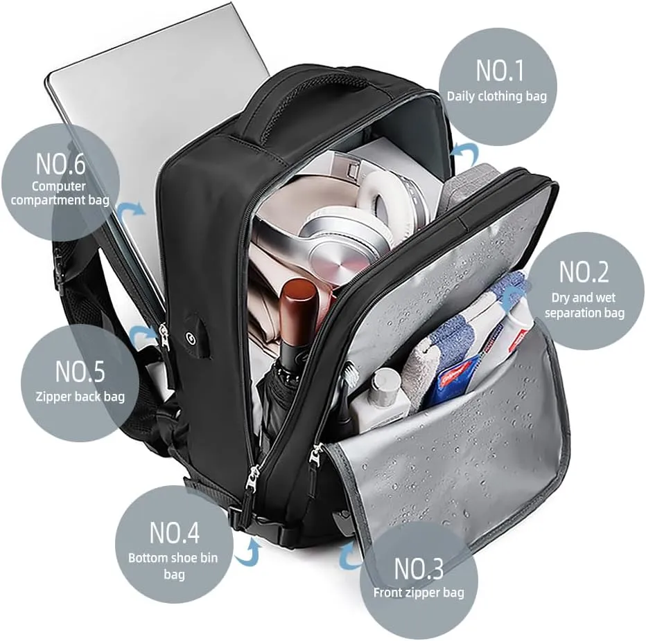 Makes Large Casual Travel Backpack For Women Men,Carry On Rucksack Flight Approved,Hiking Waterproof Outdoor Sports Daypack Fit 15.6 Inch Laptop Shoes Compartment