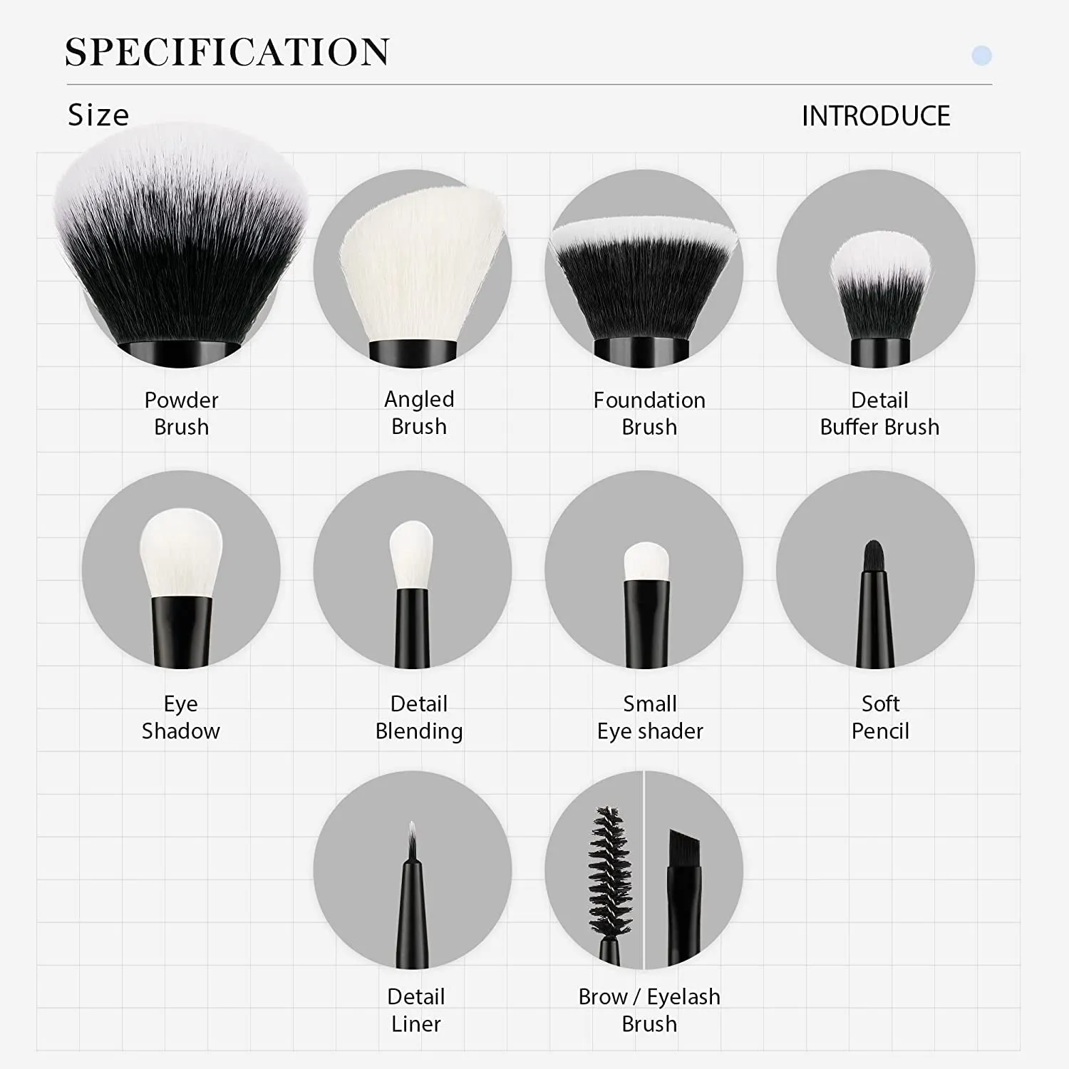 Makeup Brush Set 10Pcs Black Make up Brushes Set Professional with Natural Synthetic Hair for Foundation Blending Blush Concealer Eyeshadow Eyebrow Eyeliner, T323