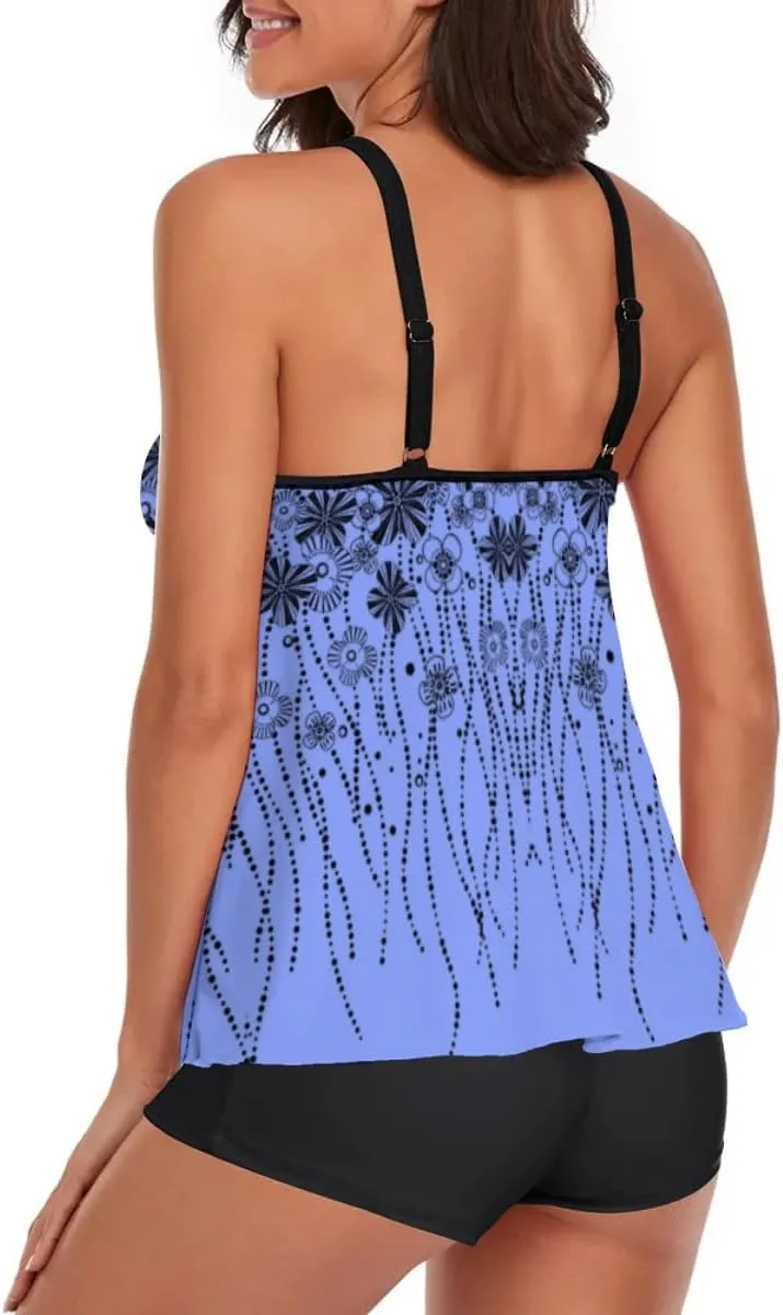 MARZXIN Tankini Swimsuit for Women Floral Two Piece Bathing Suit Swimwear Tank Top Swimwear with Boyshorts