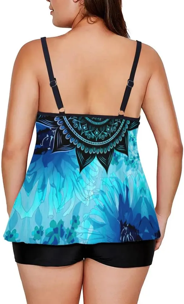 MARZXIN Tankini Swimsuit for Women Floral Two Piece Bathing Suit Swimwear Tank Top Swimwear with Boyshorts