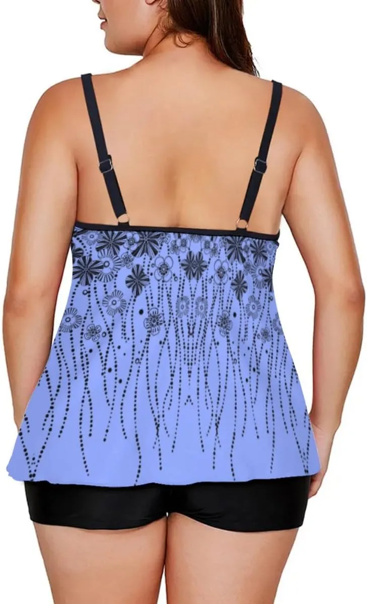MARZXIN Tankini Swimsuit for Women Floral Two Piece Bathing Suit Swimwear Tank Top Swimwear with Boyshorts