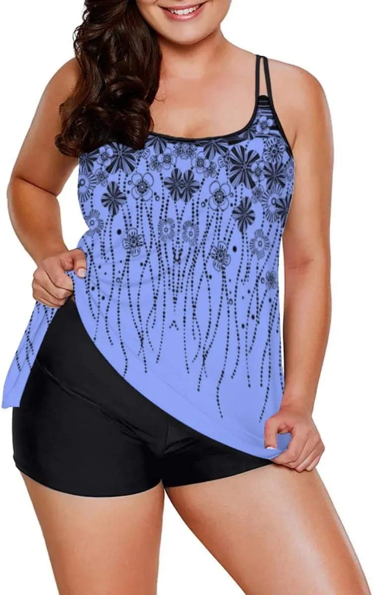MARZXIN Tankini Swimsuit for Women Floral Two Piece Bathing Suit Swimwear Tank Top Swimwear with Boyshorts