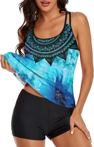 MARZXIN Tankini Swimsuit for Women Floral Two Piece Bathing Suit Swimwear Tank Top Swimwear with Boyshorts