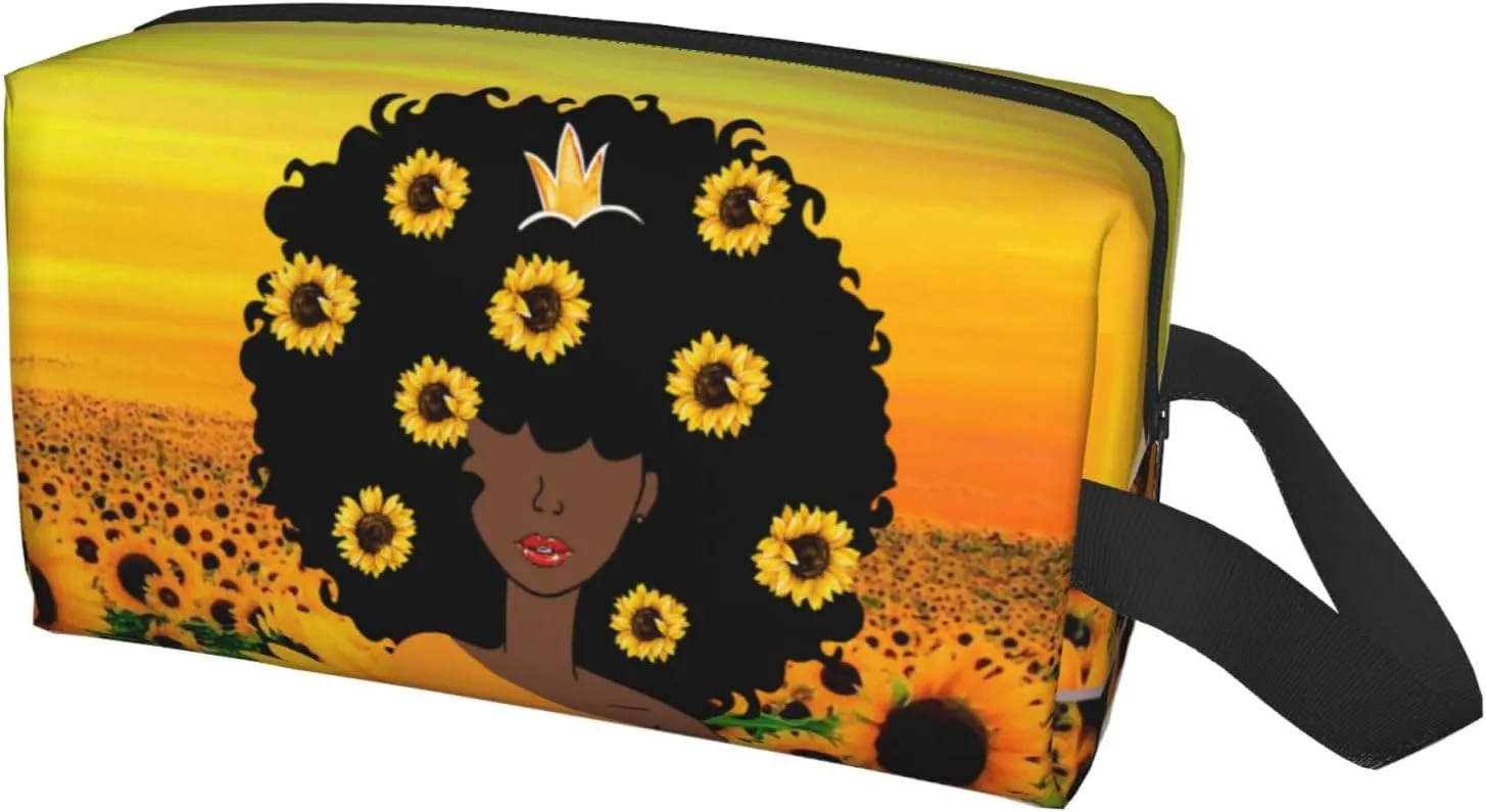 Melanin Beauty Travel Cosmetic Bag - Black Melanin Queen Art Printed Makeup Organizer for Women