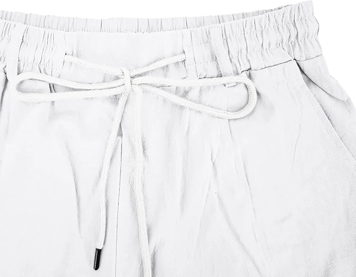 Mens Summer Linen Shorts Elastic Waist Drawstring Classic Cotton Beach Stretch Chino Athletic Shorts with Pockets