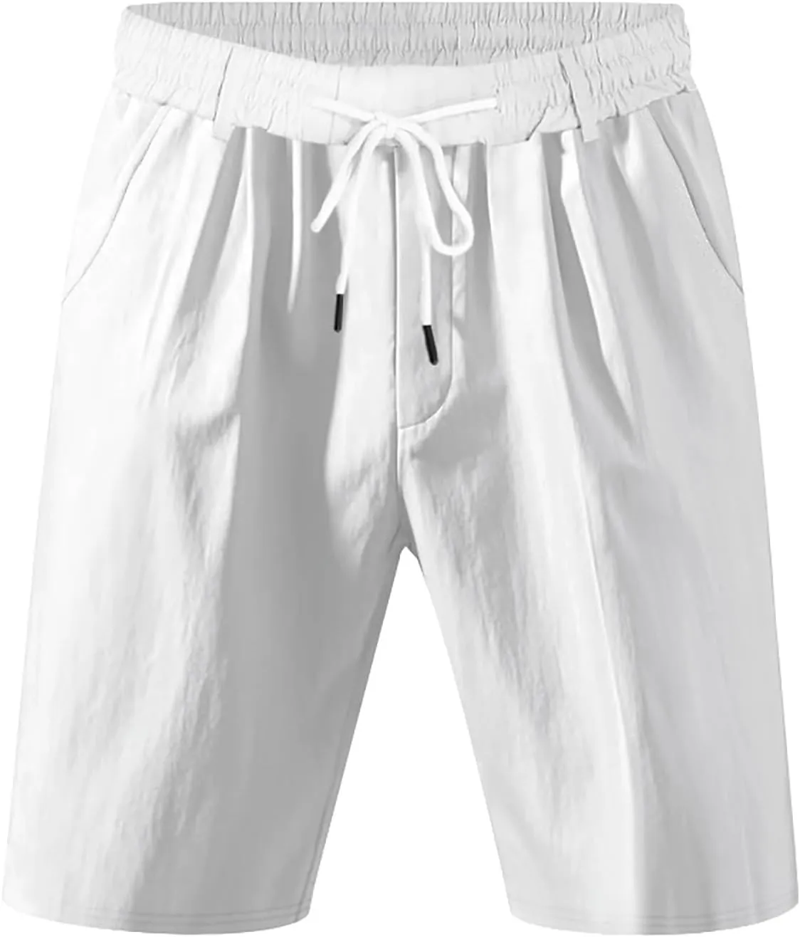 Mens Summer Linen Shorts Elastic Waist Drawstring Classic Cotton Beach Stretch Chino Athletic Shorts with Pockets
