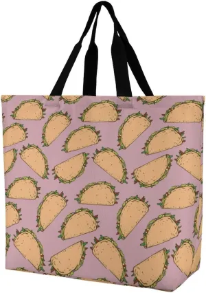 Mexican Tacos Women's Shoulder Shopping Bags Foldable Tote Bag Large Capacity Handbag for Work Travel