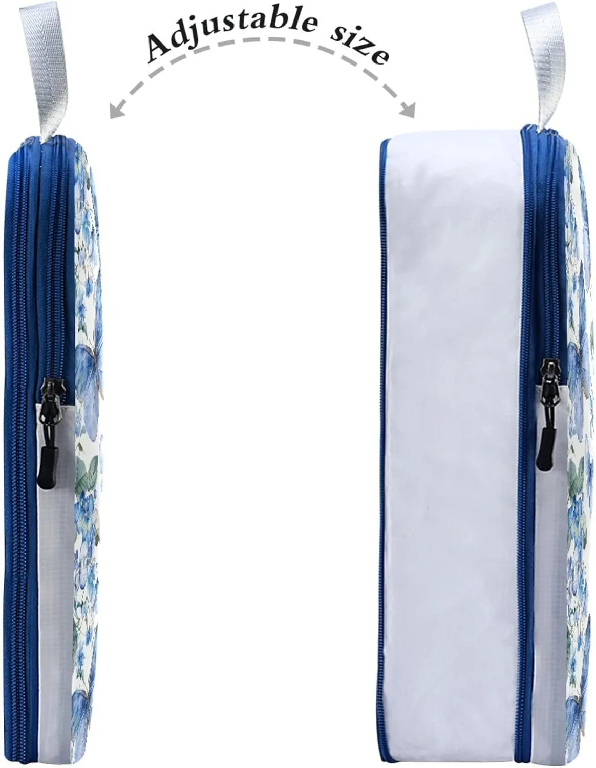 MNSRUU Compression Packing Cubes for Suitcases 3 Set, Butterflies and Leaves Blue Flowers Travel Luggage Organiser Portable Toiletry Storage Bags for Clothes Shoes Home Storage