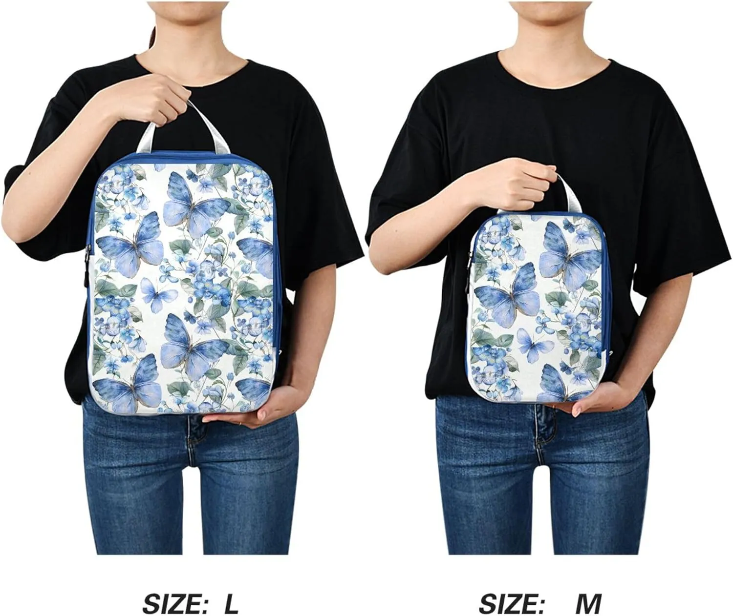 MNSRUU Compression Packing Cubes for Suitcases 3 Set, Butterflies and Leaves Blue Flowers Travel Luggage Organiser Portable Toiletry Storage Bags for Clothes Shoes Home Storage