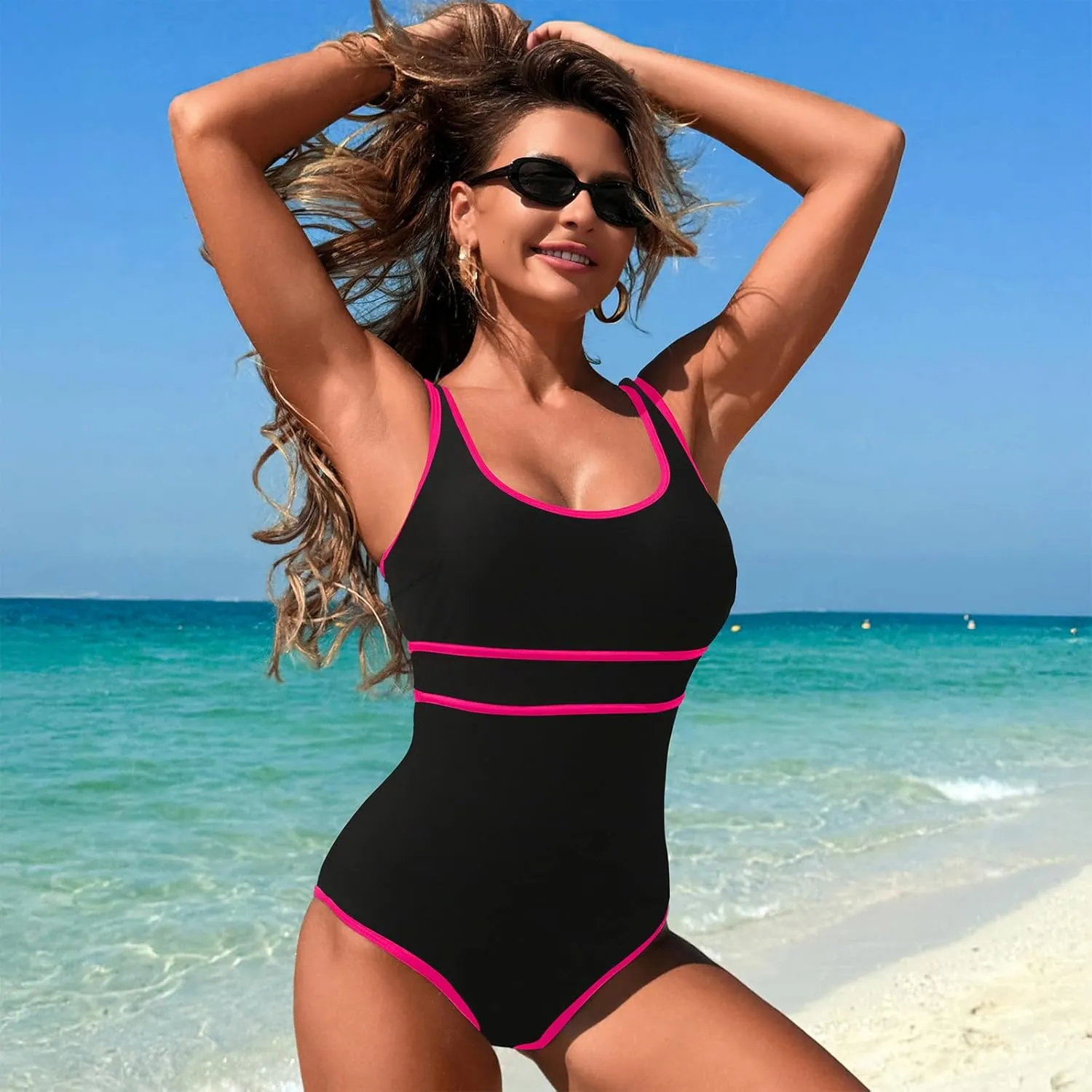 One Piece Boho Swimsuits for Women High Waisted Tummy Control Cutout Vintage Swimsuit Bathing Suit