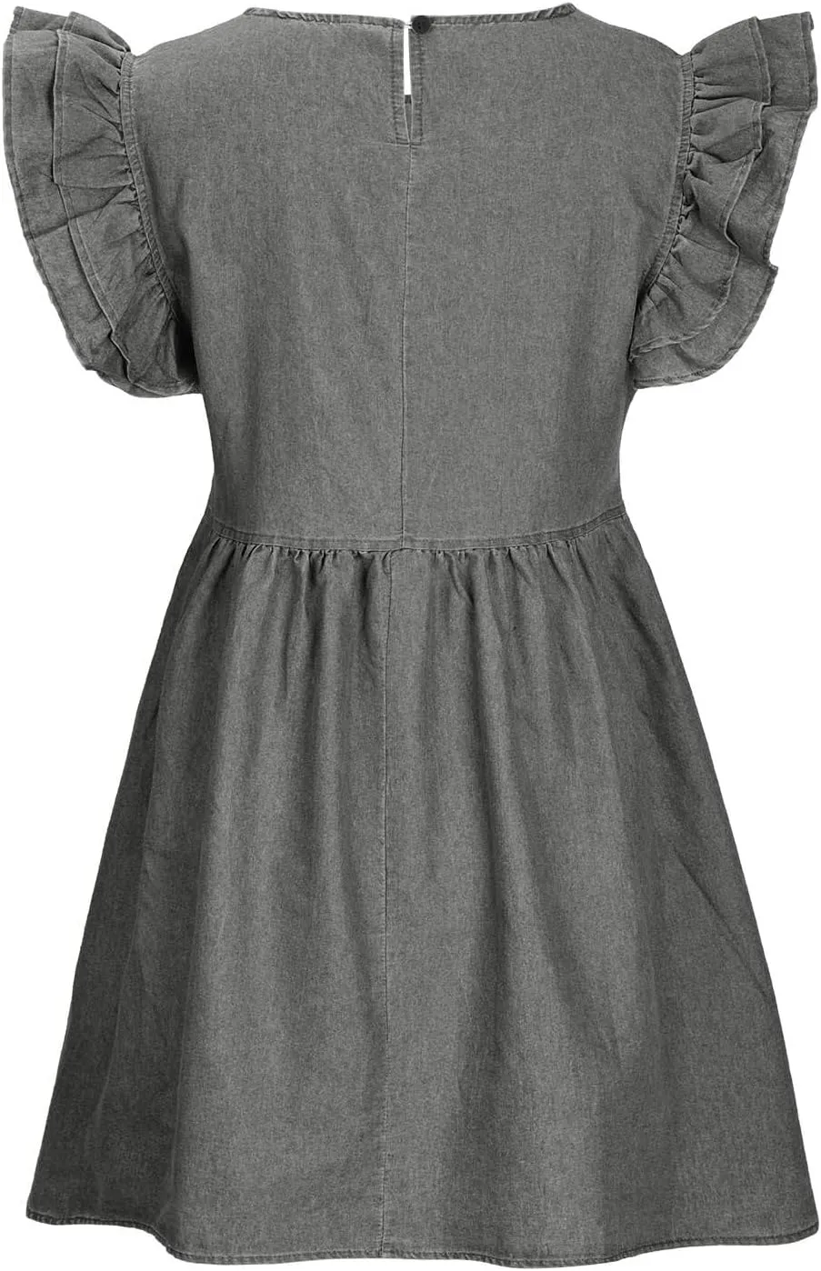 Oplxuo Women's Jean Tank Dresses Summer Crew Neck Ruffle Cap Sleeve Casual Denim Mini Dress Slim A-Line Tunic Babydoll Dress