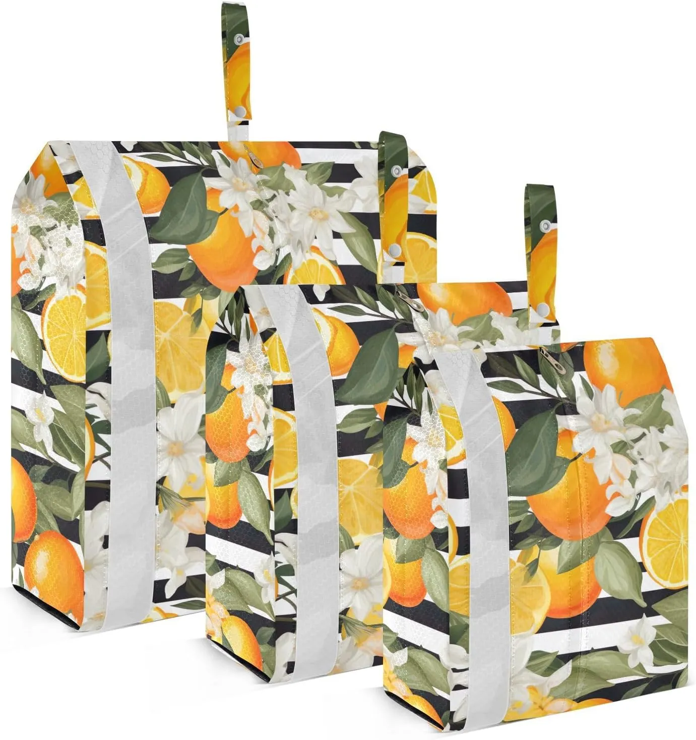 Oranges Flowers Stripes Packing Cubes for Travel 3 Set Compression Bag Luggage Accessories for Vacation Clothes
