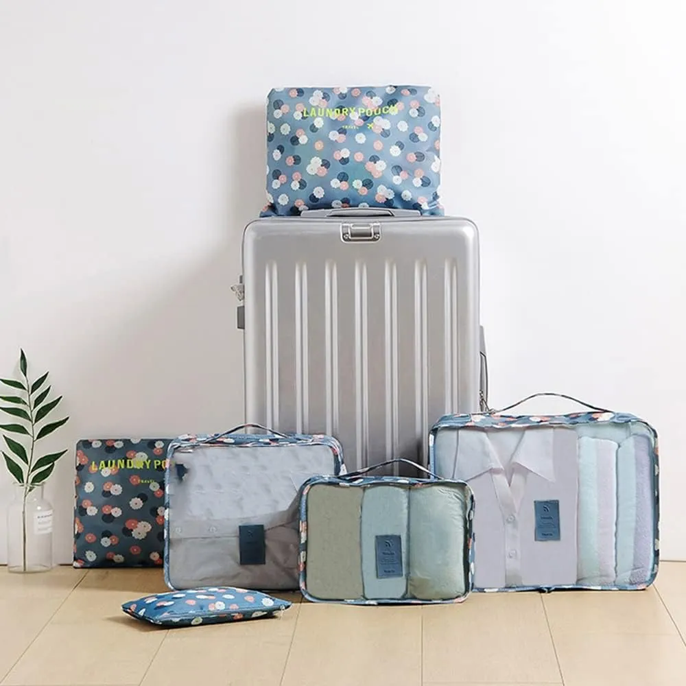 Packing Cubes 6 PCS Travel Accessories Travel Luggage Packing Organizers Bags for Backpack Suitcases, Blue Flower