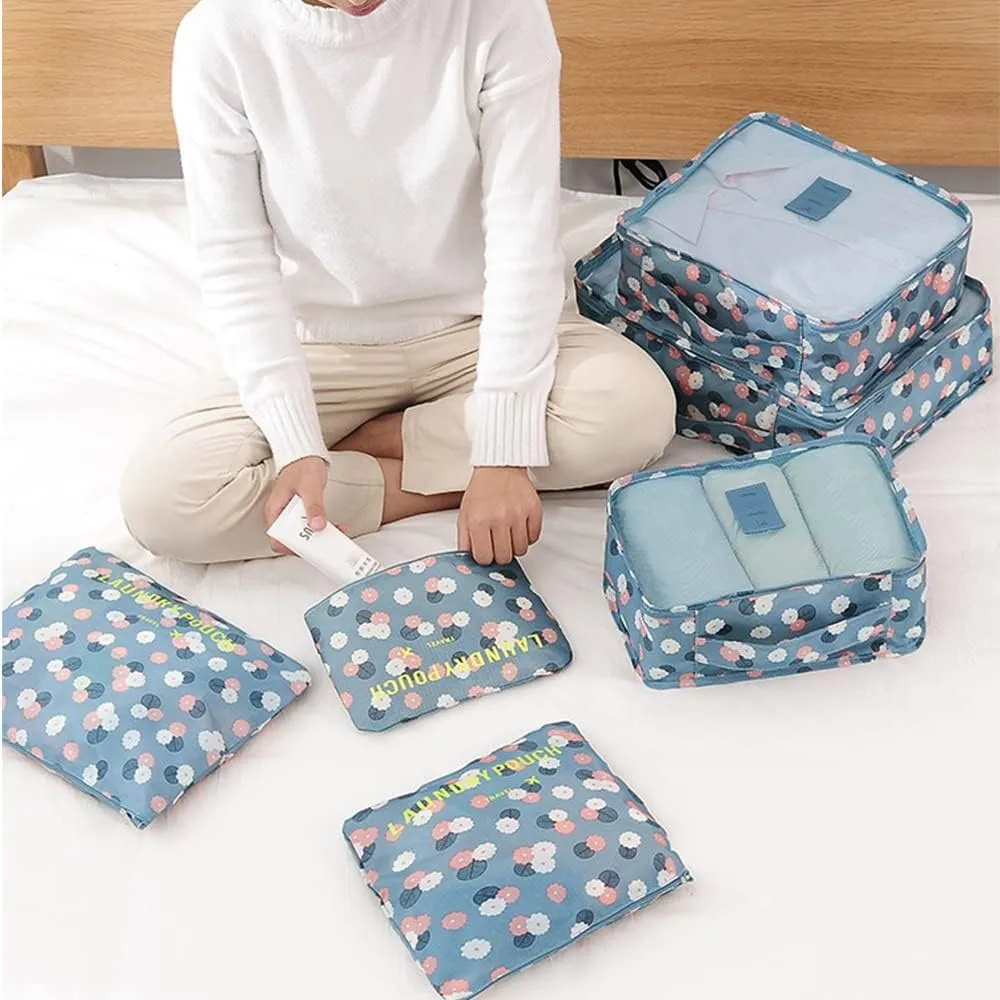 Packing Cubes 6 PCS Travel Accessories Travel Luggage Packing Organizers Bags for Backpack Suitcases, Blue Flower