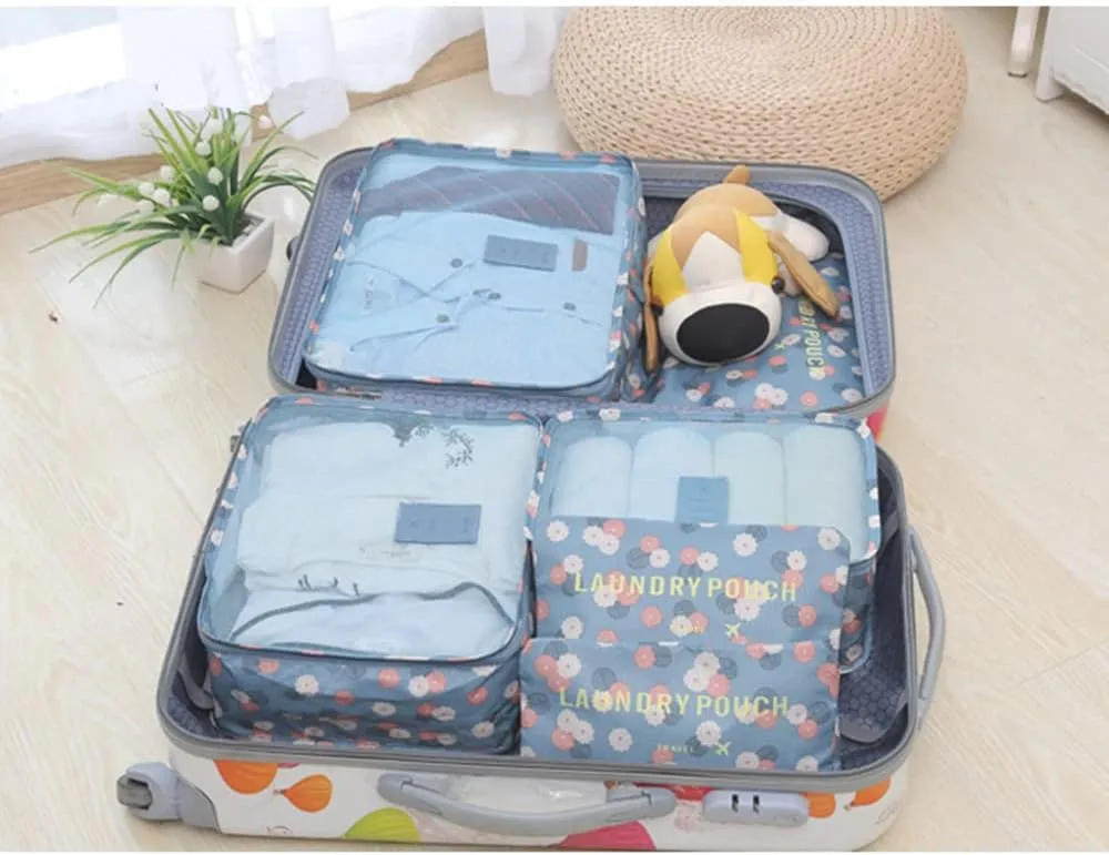 Packing Cubes 6 PCS Travel Accessories Travel Luggage Packing Organizers Bags for Backpack Suitcases, Blue Flower
