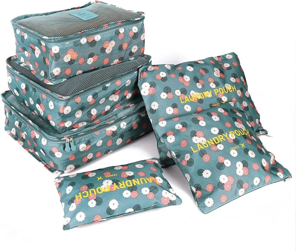 Packing Cubes 6 PCS Travel Accessories Travel Luggage Packing Organizers Bags for Backpack Suitcases, Blue Flower