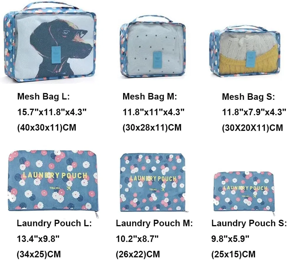 Packing Cubes 6 PCS Travel Accessories Travel Luggage Packing Organizers Bags for Backpack Suitcases, Blue Flower
