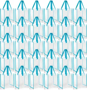 Paterr 30 Pcs Clear Tote Bag Stadium Approved Bulk 10 x 10 x 4 inch Plastic Tote Gifts Bags with Handle for Women Sports Gym(Light Blue)