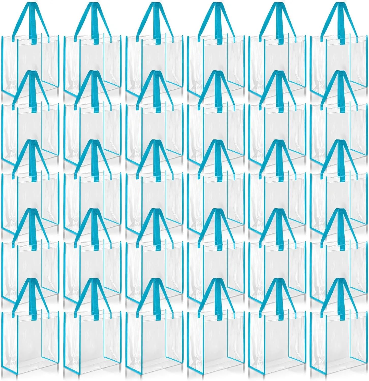 Paterr 30 Pcs Clear Tote Bag Stadium Approved Bulk 10 x 10 x 4 inch Plastic Tote Gifts Bags with Handle for Women Sports Gym(Light Blue)