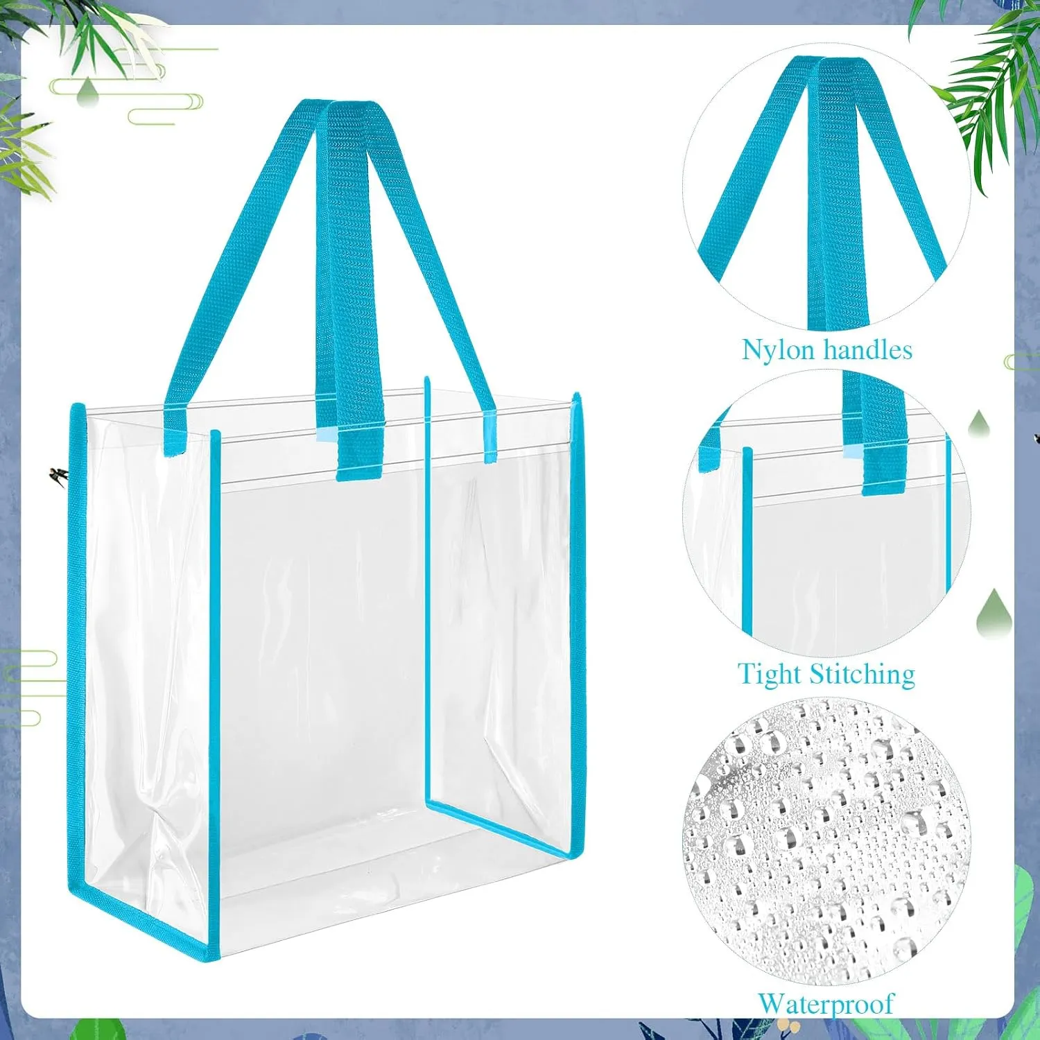 Paterr 30 Pcs Clear Tote Bag Stadium Approved Bulk 10 x 10 x 4 inch Plastic Tote Gifts Bags with Handle for Women Sports Gym(Light Blue)