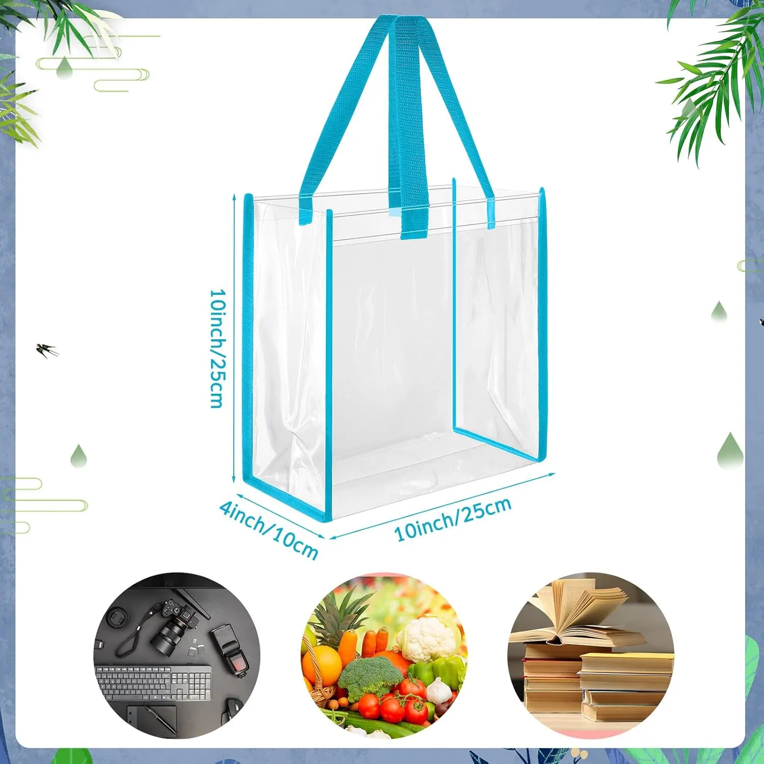 Paterr 30 Pcs Clear Tote Bag Stadium Approved Bulk 10 x 10 x 4 inch Plastic Tote Gifts Bags with Handle for Women Sports Gym(Light Blue)