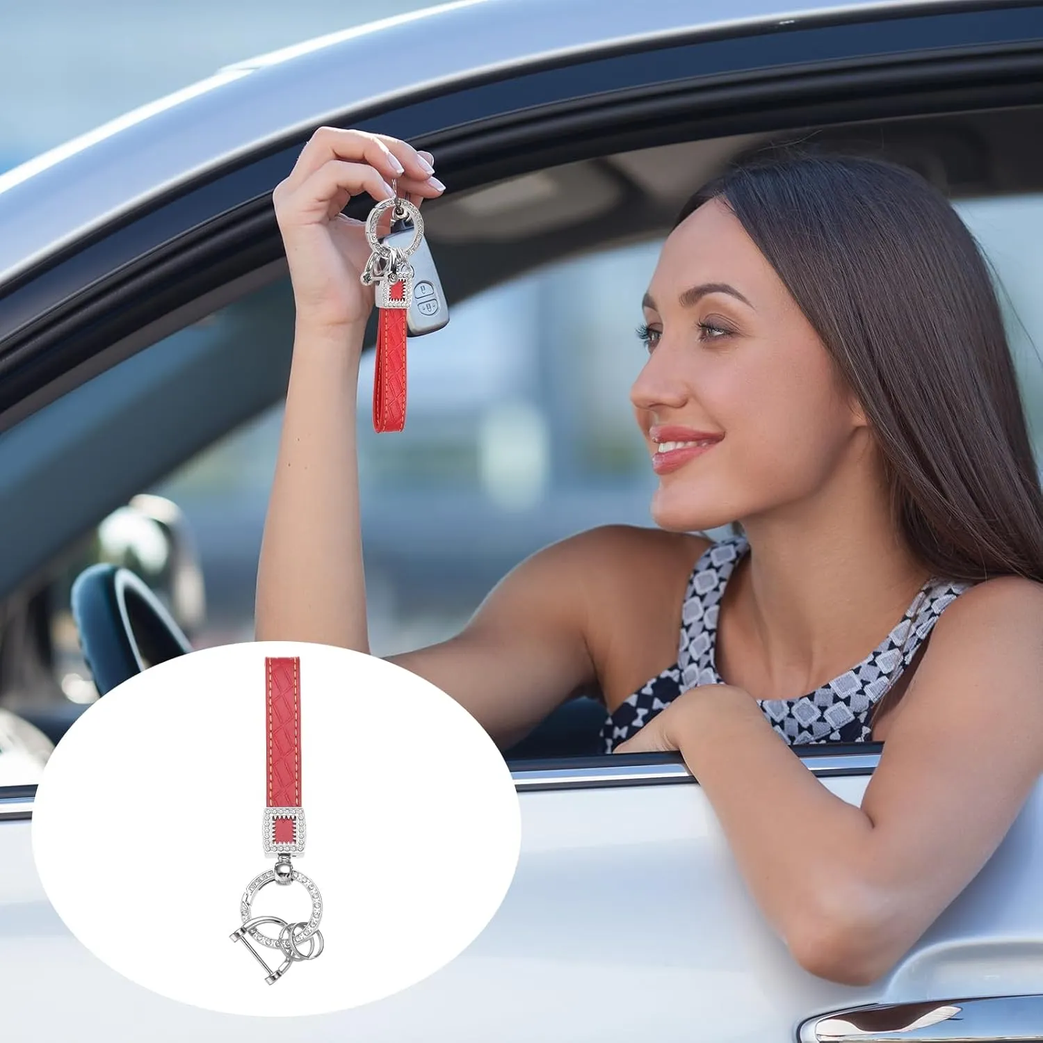 PATIKIL Leather Car Keychain, Bling Wristlet Keychains Key Fob Holder with Keyrings for Bag Backpacks Accessories