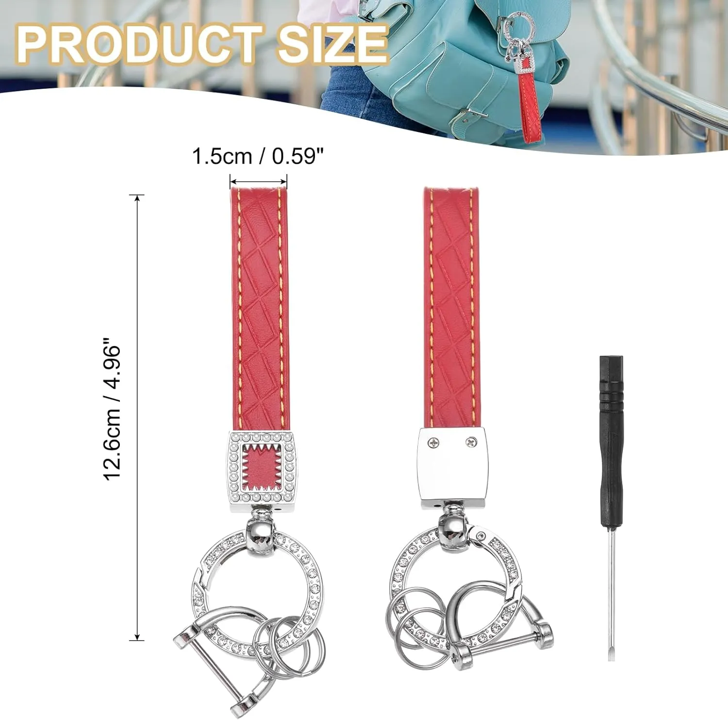 PATIKIL Leather Car Keychain, Bling Wristlet Keychains Key Fob Holder with Keyrings for Bag Backpacks Accessories