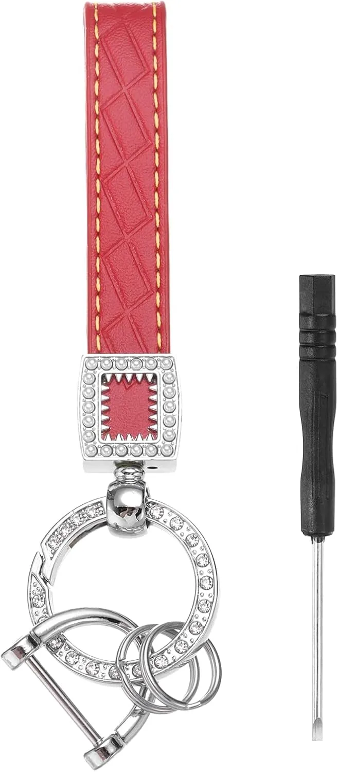 PATIKIL Leather Car Keychain, Bling Wristlet Keychains Key Fob Holder with Keyrings for Bag Backpacks Accessories
