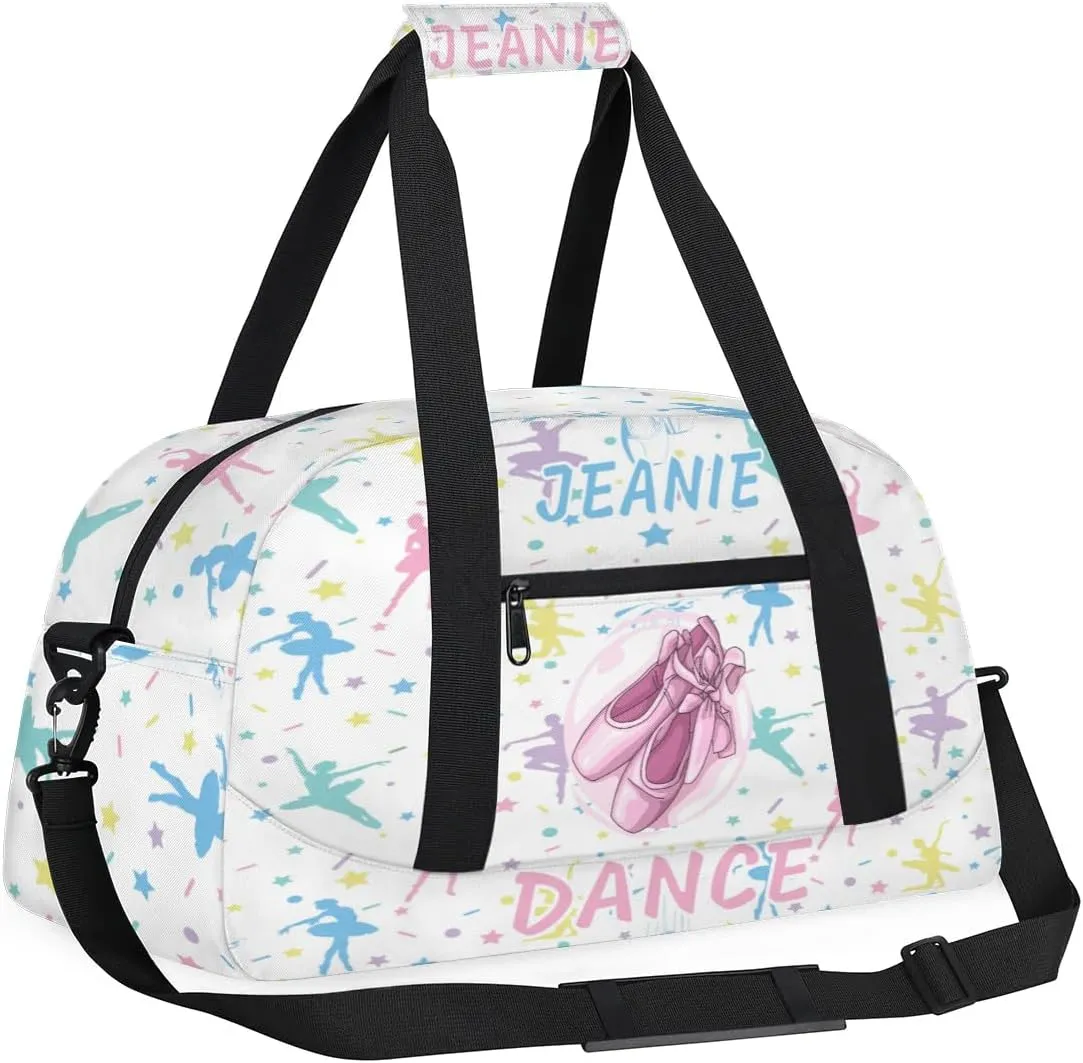 Personalize Kids Dance Duffel Bags with Custom Name & Text Sport Carry-On Garment Shoes Bags Gift for Girls Boys Teens Overnight Weekender Travel White 3