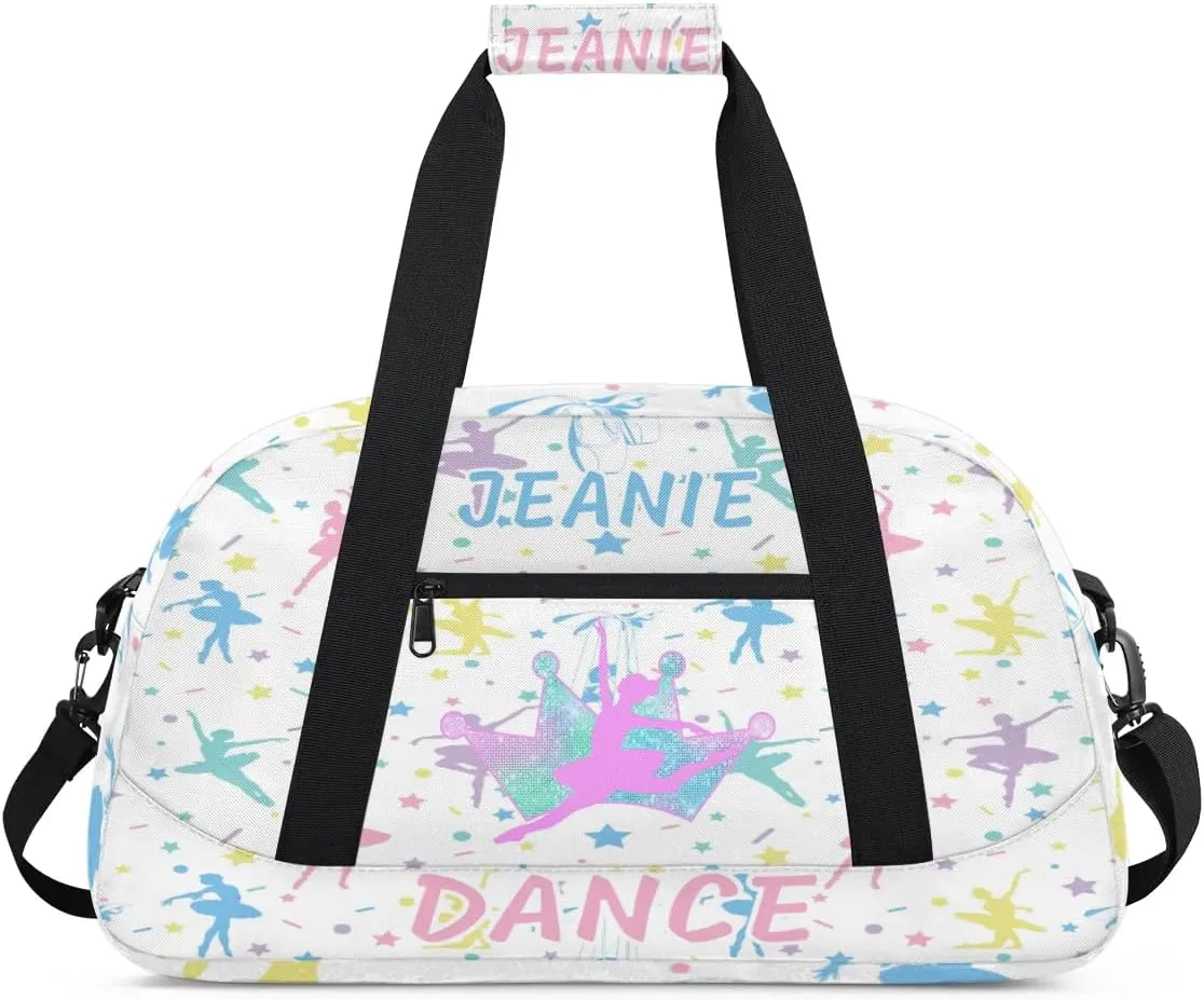 Personalize Kids Dance Duffel Bags with Custom Name & Text Sport Carry-On Garment Shoes Bags Gift for Girls Boys Teens Overnight Weekender Travel White 4
