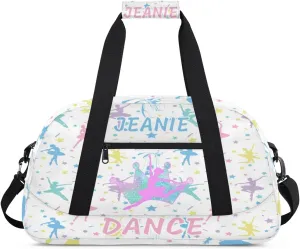 Personalize Kids Dance Duffel Bags with Custom Name & Text Sport Carry-On Garment Shoes Bags Gift for Girls Boys Teens Overnight Weekender Travel White 4