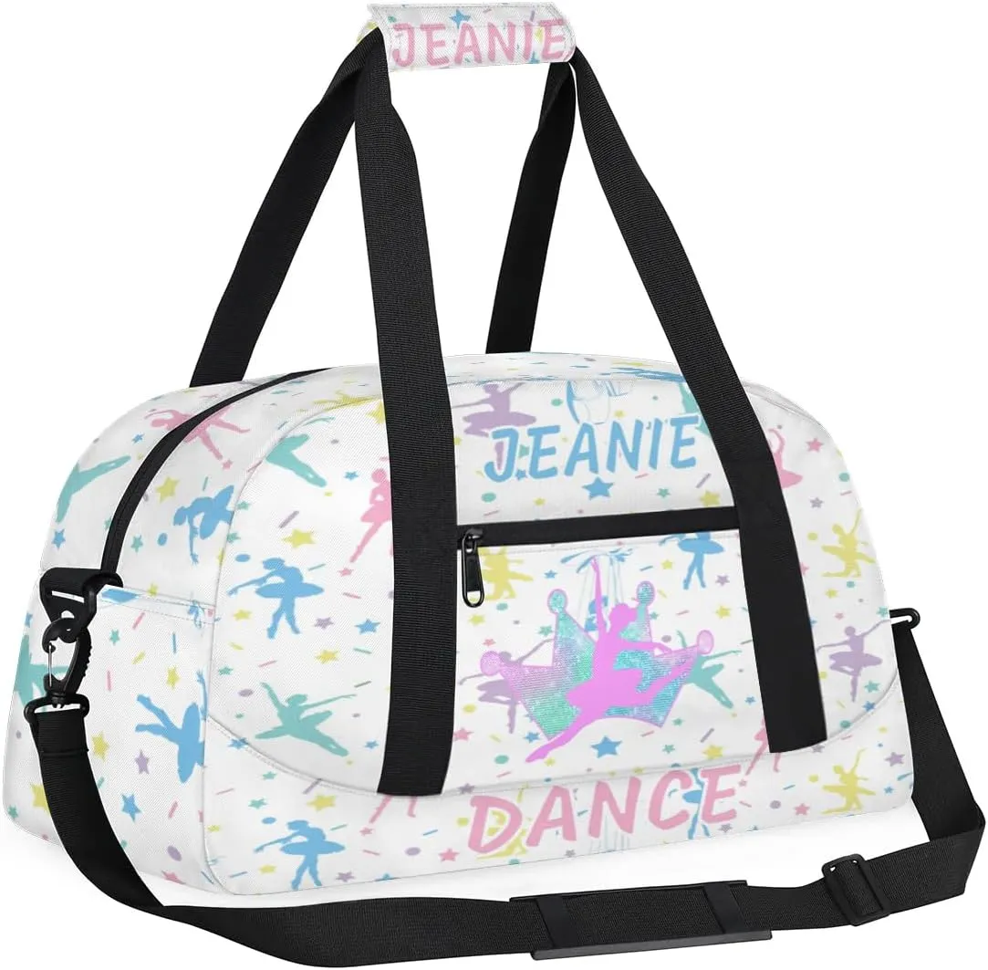 Personalize Kids Dance Duffel Bags with Custom Name & Text Sport Carry-On Garment Shoes Bags Gift for Girls Boys Teens Overnight Weekender Travel White 4