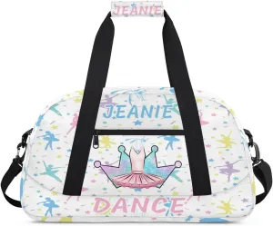 Personalize Kids Dance Duffel Bags with Custom Name & Text Sport Carry-On Garment Shoes Bags Gift for Girls Boys Teens Overnight Weekender Travel White 5
