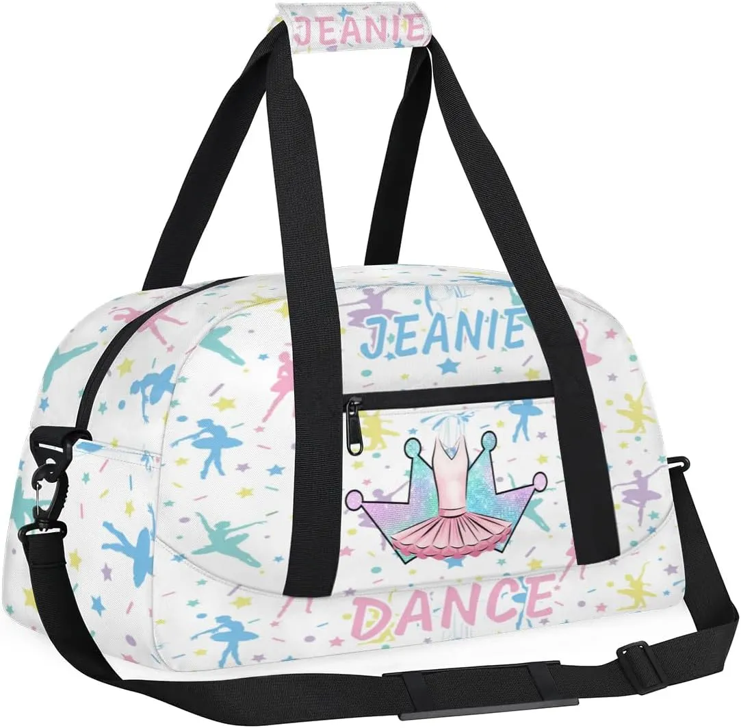 Personalize Kids Dance Duffel Bags with Custom Name & Text Sport Carry-On Garment Shoes Bags Gift for Girls Boys Teens Overnight Weekender Travel White 5