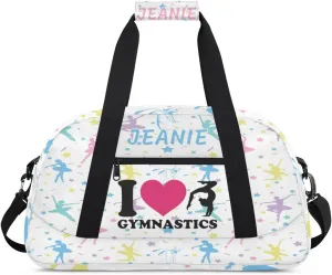 Personalize Kids Gym Duffel Bags with Custom Name & Text Gymnastics Sport Carry-On Garment Shoes Bags Gift for Girls Boys Teens Overnight Weekender Travel White 3