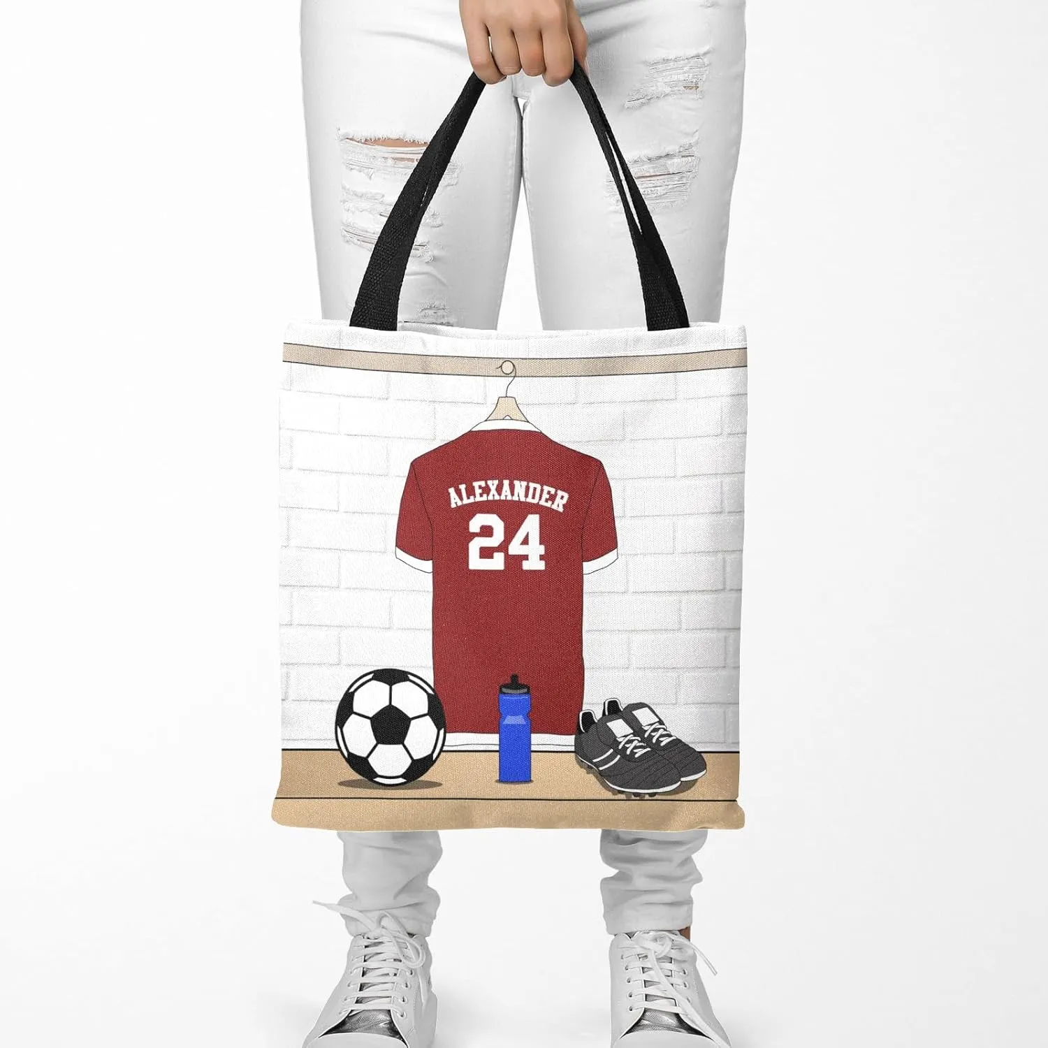 Personalized Name Soccer Sport Player Jersey Navy Handbag Gift Bags Christmas Treat Bags for Holiday Party Gift Bags