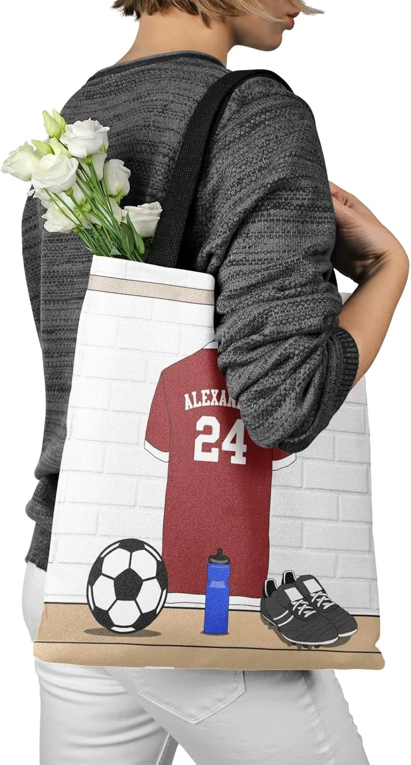 Personalized Name Soccer Sport Player Jersey Navy Handbag Gift Bags Christmas Treat Bags for Holiday Party Gift Bags
