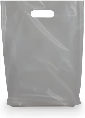 Plastic Shopping Bag with Die Cut Handle 16" x 18" Silver (PACK OF 500) Plastic Merchandise Bags with Handle Pack for Retail, Heavy Duty Bulk Bags