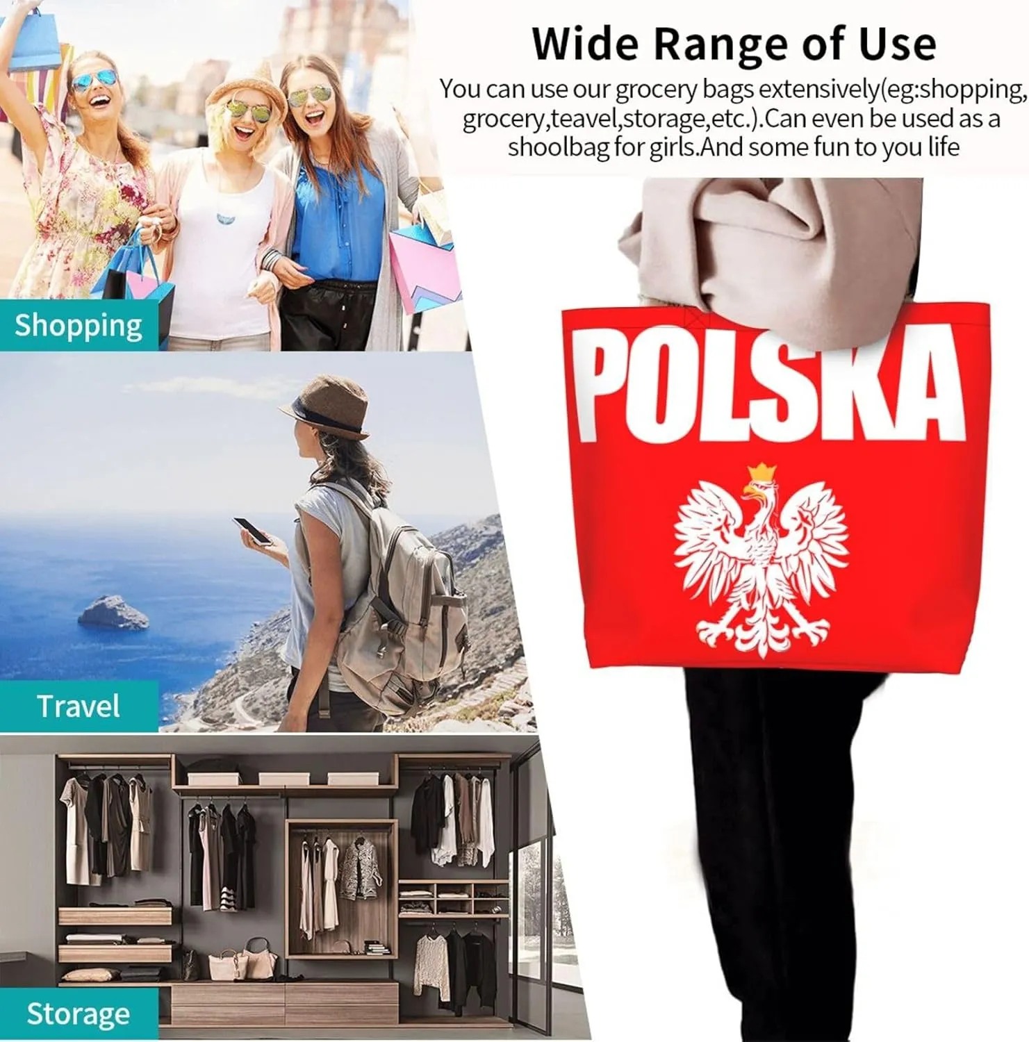 Polish Flag Poland Polska Eagle Women's Tote Bag Large Capacity Single Shoulder Bags Handbag for Shopping Work