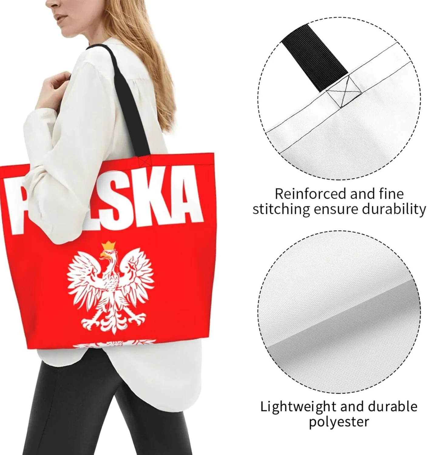 Polish Flag Poland Polska Eagle Women's Tote Bag Large Capacity Single Shoulder Bags Handbag for Shopping Work